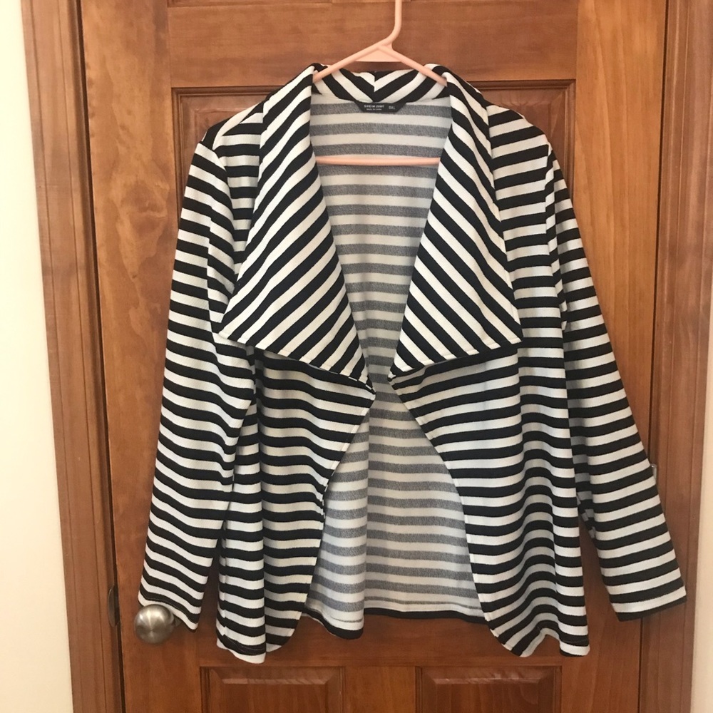 Striped Blazer With Draped Front